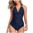 thumbnail image 1 of Women's Retro Swimsuit Sexy Ruched Vintage Bathing Suit - V Neck Keyhole Design, Removable Padded, Slimming Torso, S-XXL Sizes, 1 of 5