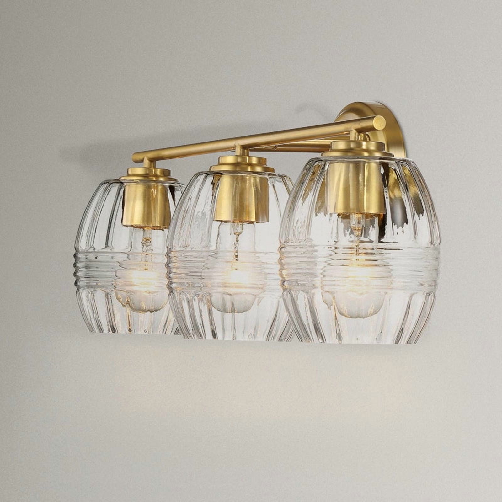 Noaman Luster Three Lights Vanity Wall Lamp - Satin Brass, 22.2in Wide, Clear Glass Bathroom Mirror Light Fixture, Gold Finish for Elegant Illumination
