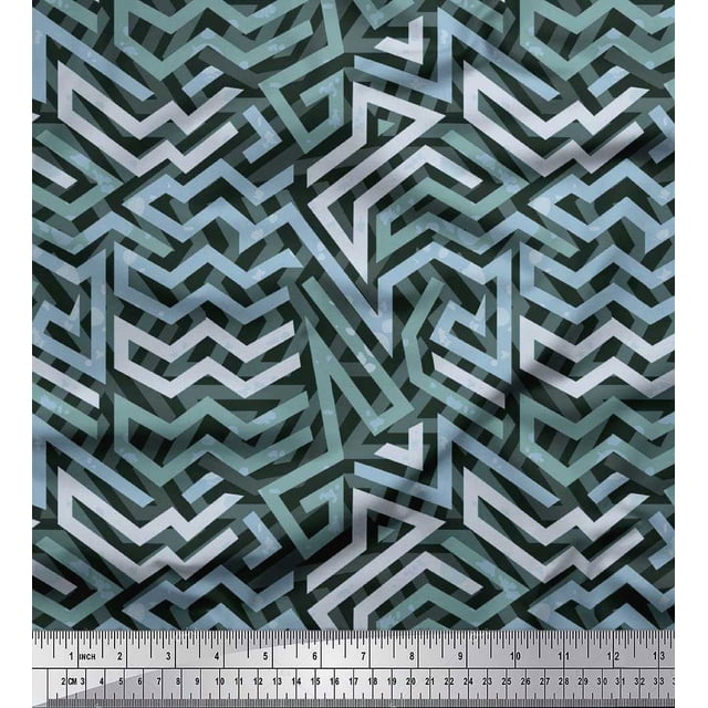 Soimoi Polyester Crepe Fabric Zig Zag Abstract Print Fabric by The Yard 42 Inch Wide