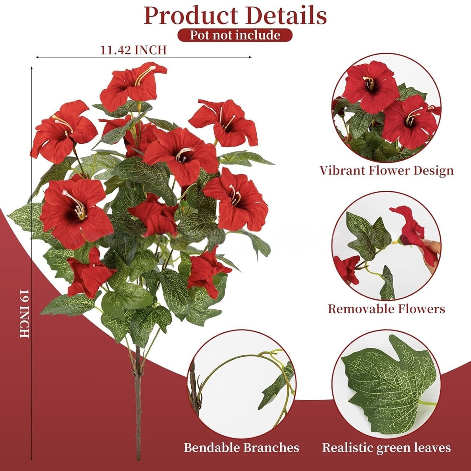 ZMKIAG UV Resistant Realistic Artificial Flowers for Outdoors – Fake Petunias Plants, Purple & White Silk Morning Glory – Faux Tropical Flowers for Planter, Porch, Patio, Yard, Garden, Window