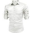 thumbnail image 2 of Mens Silk Shirts Long Sleeve-Luxury Shiny Silk Satin Party Dress Shirt Button Up Casual Muscle Fit for Men(White,L), 2 of 5