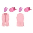 thumbnail image 6 of Aislor Girl Boy 3Pcs Cowgirl Open Waistcoat Matched Felt Drawstring Cowboy Hat Square Scarf Pink 10, 6 of 7