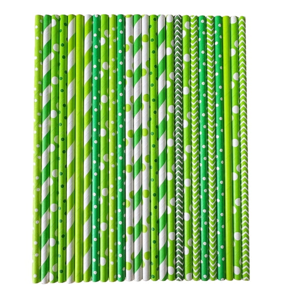 100 Pcs Green Paper Straws for Party Decorations, Biodegradable Drinking Straws for Desserts, Pastries, and Bar Beverages, Decorative Event Supplies