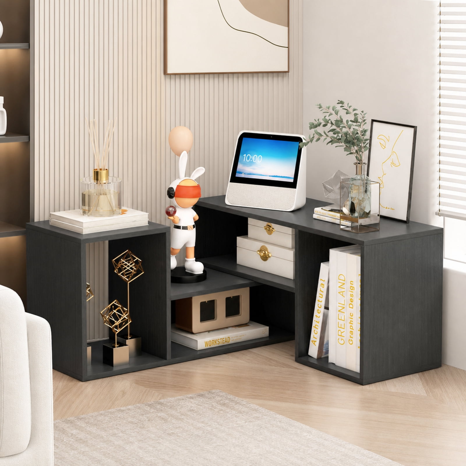 Furnibear 2 Pieces Adjustable TV Stand for TVs up to 55 Inch with Storage Cubes for Living Room Bedroom Media Console Entertainment Center, Black
