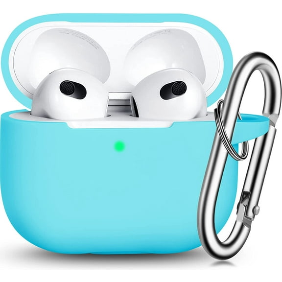 AirPods 3 Case Cover, Silicone Protective Accessories Skin with Keychain Compatible with Apple AirPod 3rd Generation 2021 for Women Men Girls Boys,Front LED Visible-Mint Green