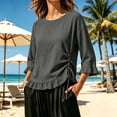 thumbnail image 6 of thefmos Women's Fall 3/4 Sleeve Ruffle Blouses Round Neck Drawstring Ruched Tops Casual Boho Pullover Shirts Solid Fashion Clothes for Vacation, Gray 2XL, 6 of 6