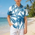 thumbnail image 1 of KPOPLK Boys Hawaiian Shirt Kids Short Sleeve Button Down Shirts Tropical Summer Beach Shirts Camp Collar Tops with Pocket Size 7-8 Years,Sky Blue, 1 of 3