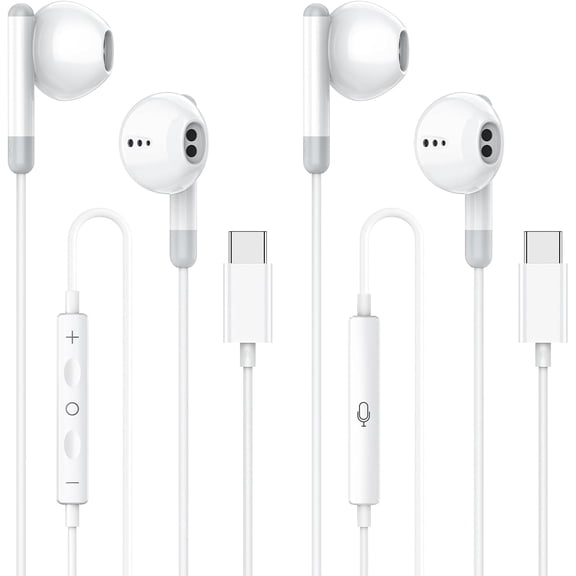 USB C Headphones, Wired Earphones Earbuds 2Pack for iPhone 17 16 Noise Canceling Isolating with Type C Plug Microphone & Volume Control for for iPhone 17 16 15 Galaxy Android and Other USB C Device