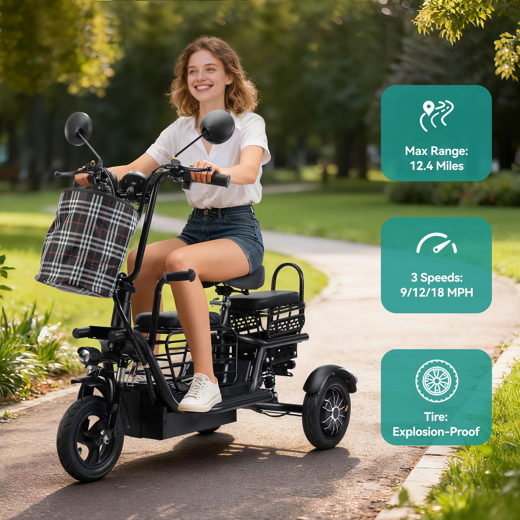 JAXPETY Folding Electric Tricycle, 3 Wheel Motorized Bicycle with 48V 400W Lithium Battery, for Men/Women/Kids, Perfect Spring Gift for Family, Black
