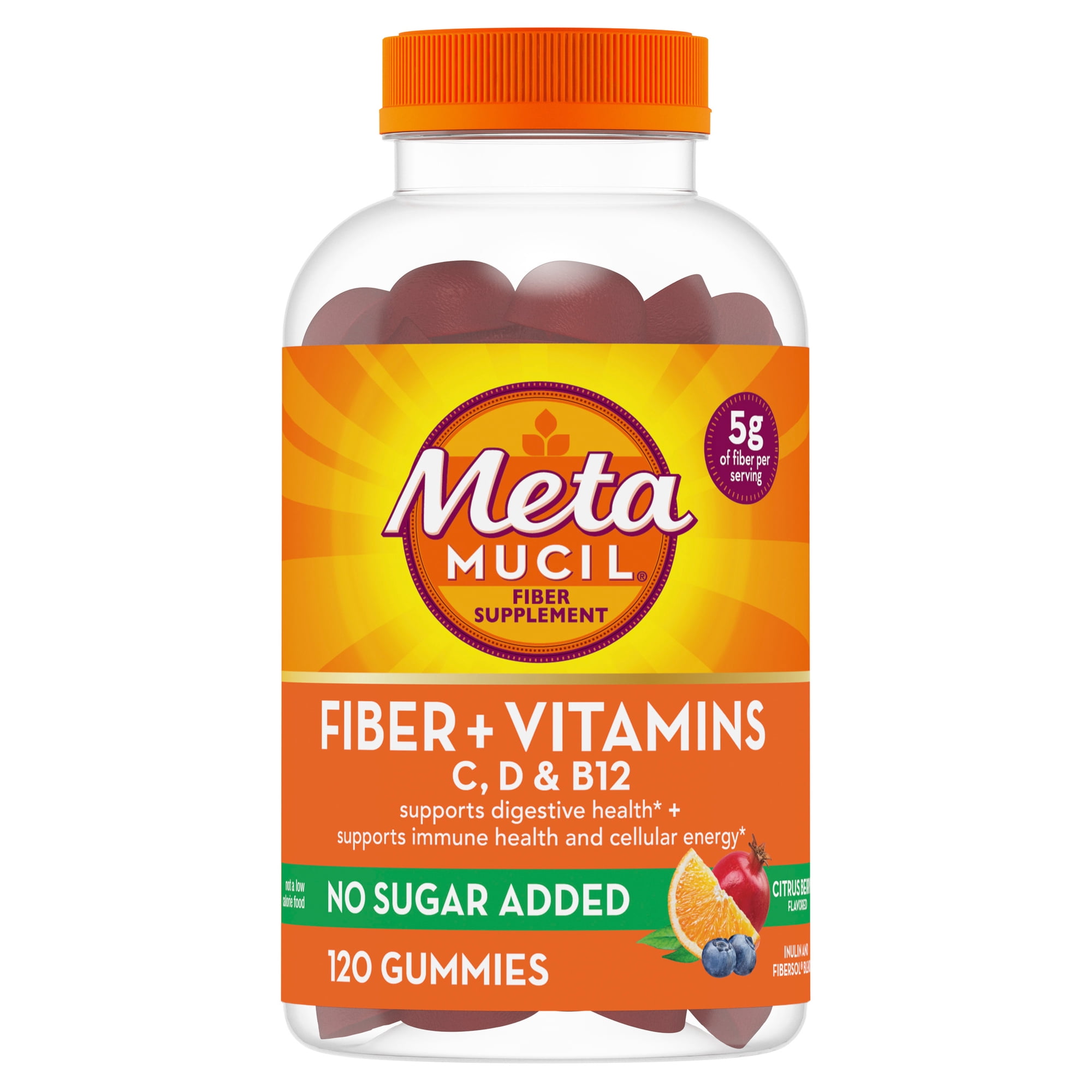 Metamucil Prebiotic Fiber Gummies with Vitamins, Citrus Berry Flavor, 120 Count