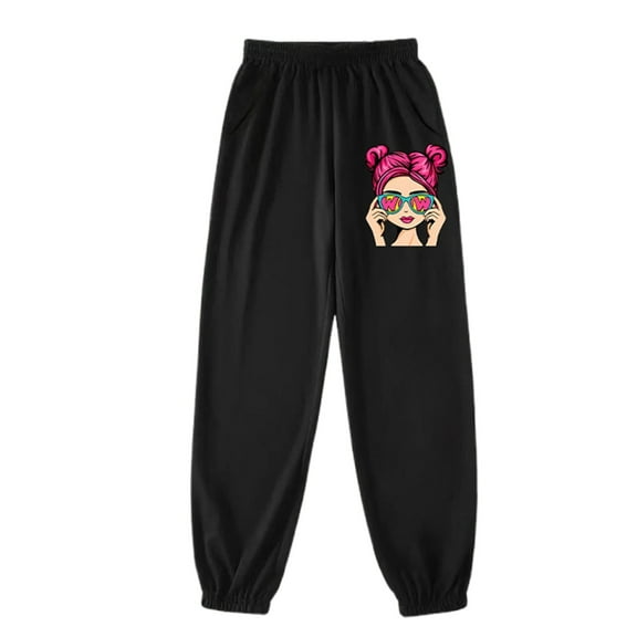 FYDUU Girls Casual Jogger Pants Girls Sweatpants Kids Stylish Sweatpants Autumn Winter Sweat Pants Elastic Waist Drawstring Athletic Joggers 5-6 Years