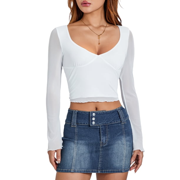 xiaxaixu Women's Sweetheart Neck Cropped Tops Solid Color Sheer