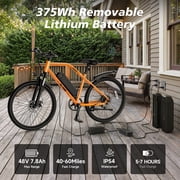 Electric Mountain Bicycle, 26 Tire E-Bike for Adults, 750W Peak Motor, 48V 7.8Ah Removable Battery, 7-Speed, UL2849, Front Suspension