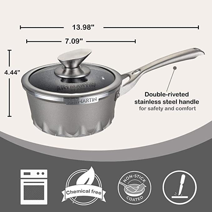 Saucepan with lid Non-Stick Ceramic Coated Die Cast Aluminum Round Saucepan  with Induction Bottom & Lid ,6.3 inch 