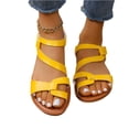 thumbnail image 3 of Women Strappy Flat Sandals Fashion Open Toe Leather Slippers Casual Comfortable Outdoor Non Slip Beach Summer Slide Shoes Yellow 40, 3 of 7