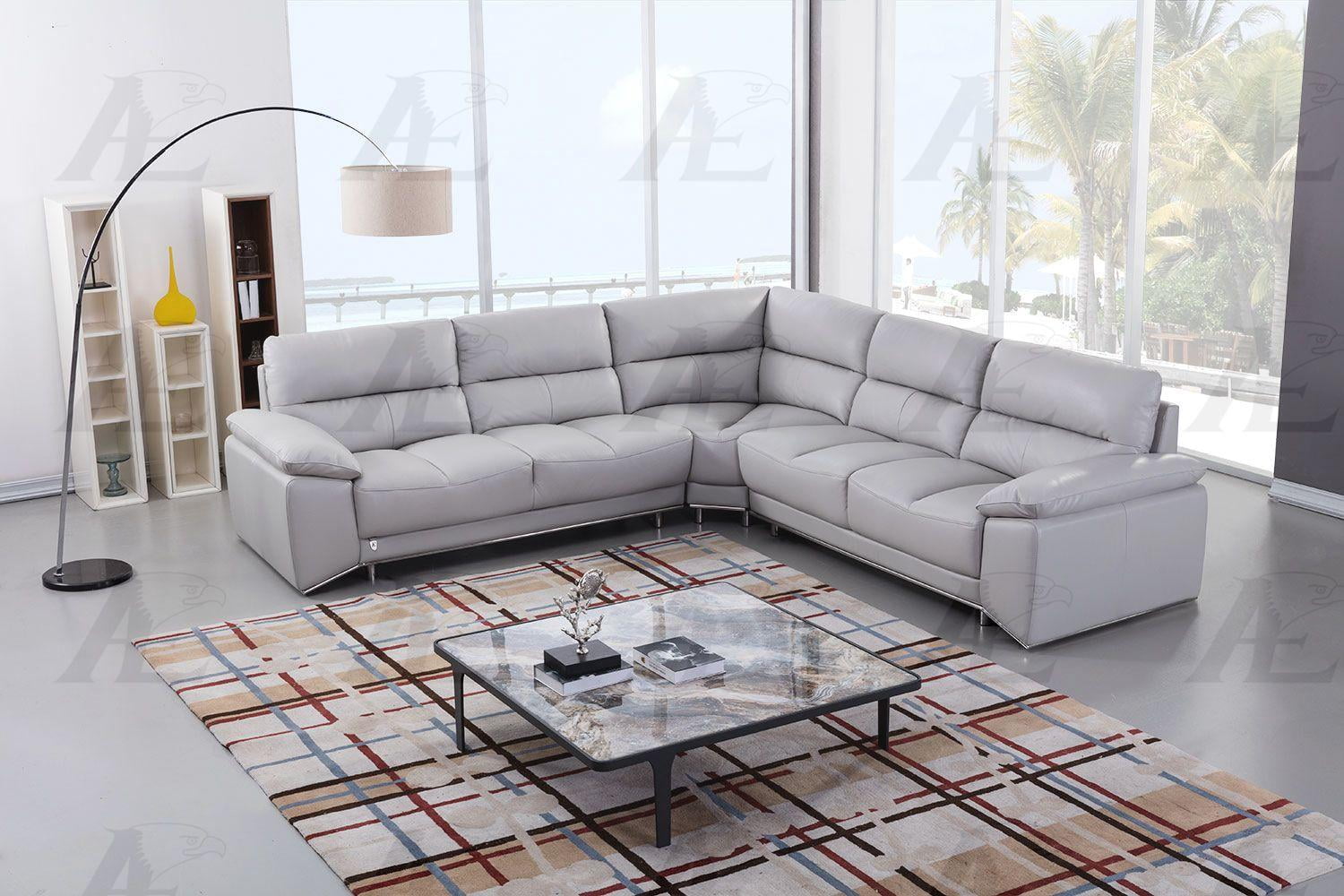 Italian Top Grain Leather Sectional Set, Gray Leather Sofas Living Room