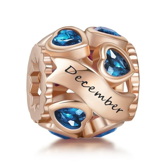 Erizteya Rose Gold December Birthstone Love All Around 925 Sterling Silver Heart Charm for Bracelet Women Birthday Gift