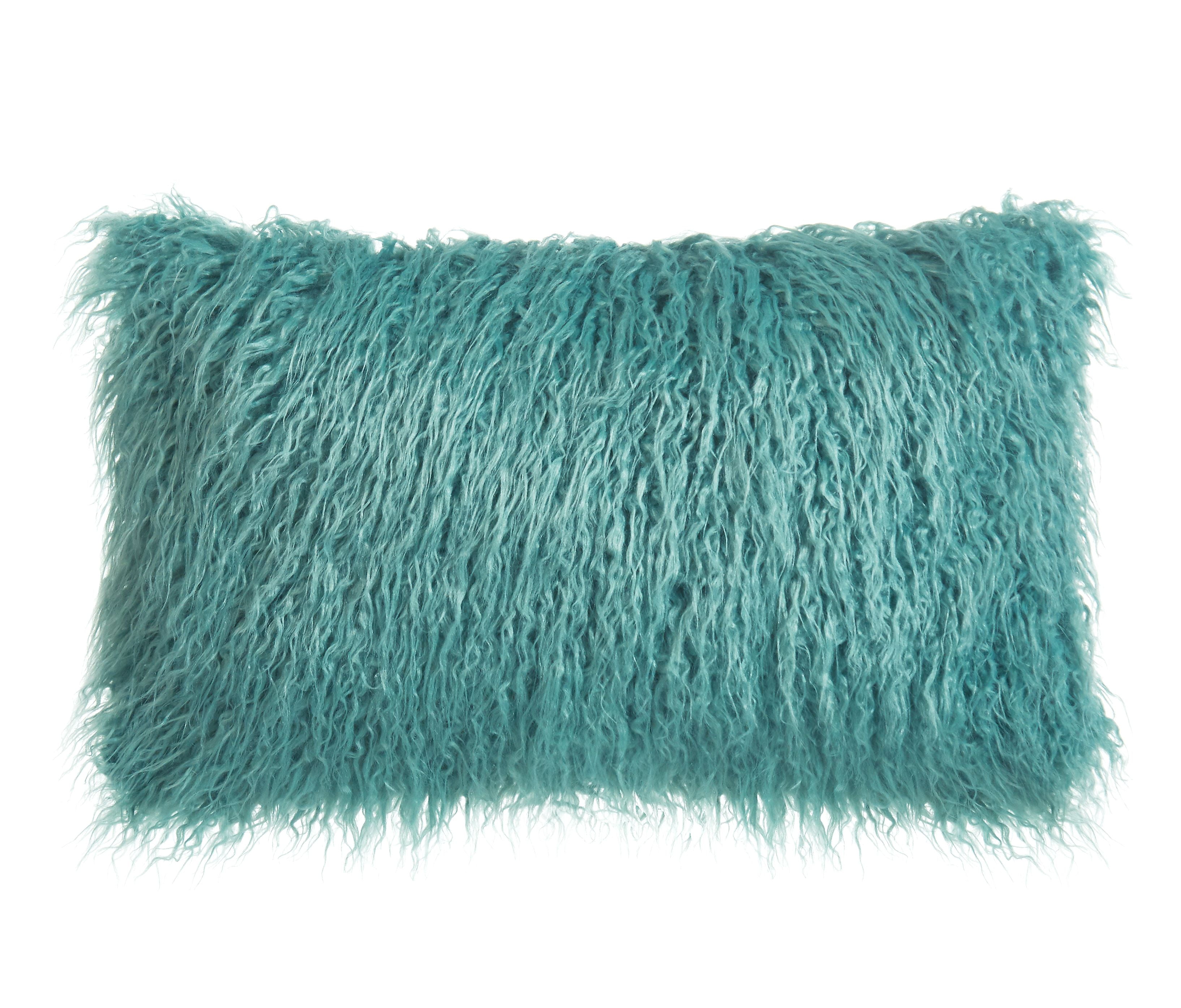 Better Homes & Gardens Mongolian Faux Fur Oblong Pillow, 12 X 21, Teal