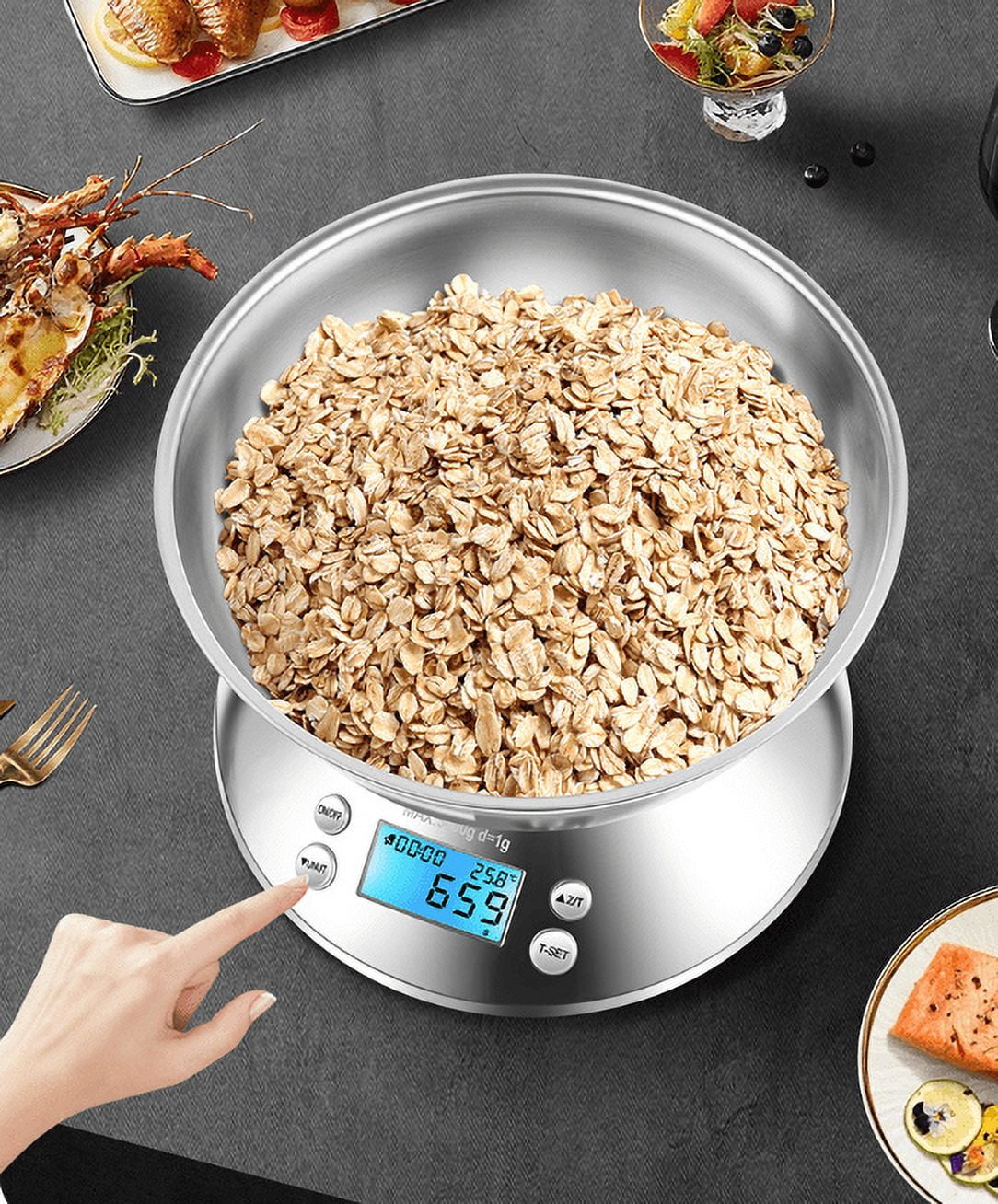 Household Stainless Steel Kitchen Scale with Bowl and Timer Electronic Scale Full Metal Baking Scale Multi-function Food Scale 0.1g-3kg