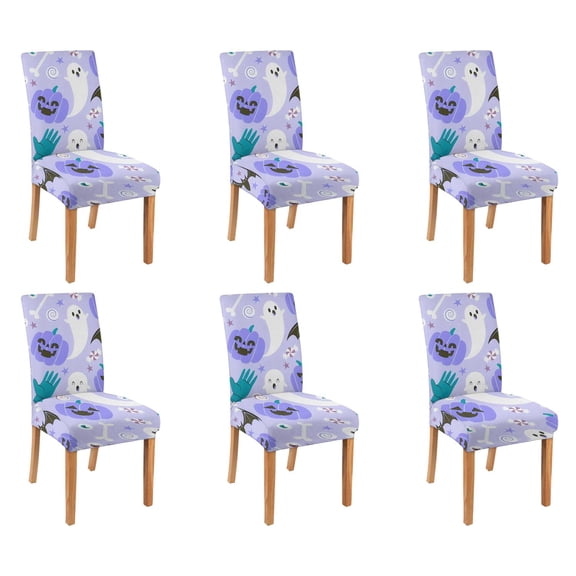 Halloween Home Decor Chair Covers 6-Pack Stretch Vintage Spooky Ghost Pumpkin Design