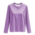 thumbnail image 4 of Shrysg Women's Long Sleeve T-Shirt Vertical Striped Crewneck Slim Fit Tops Soft Stretchy Basic Layering Tees Purple, 4 of 6