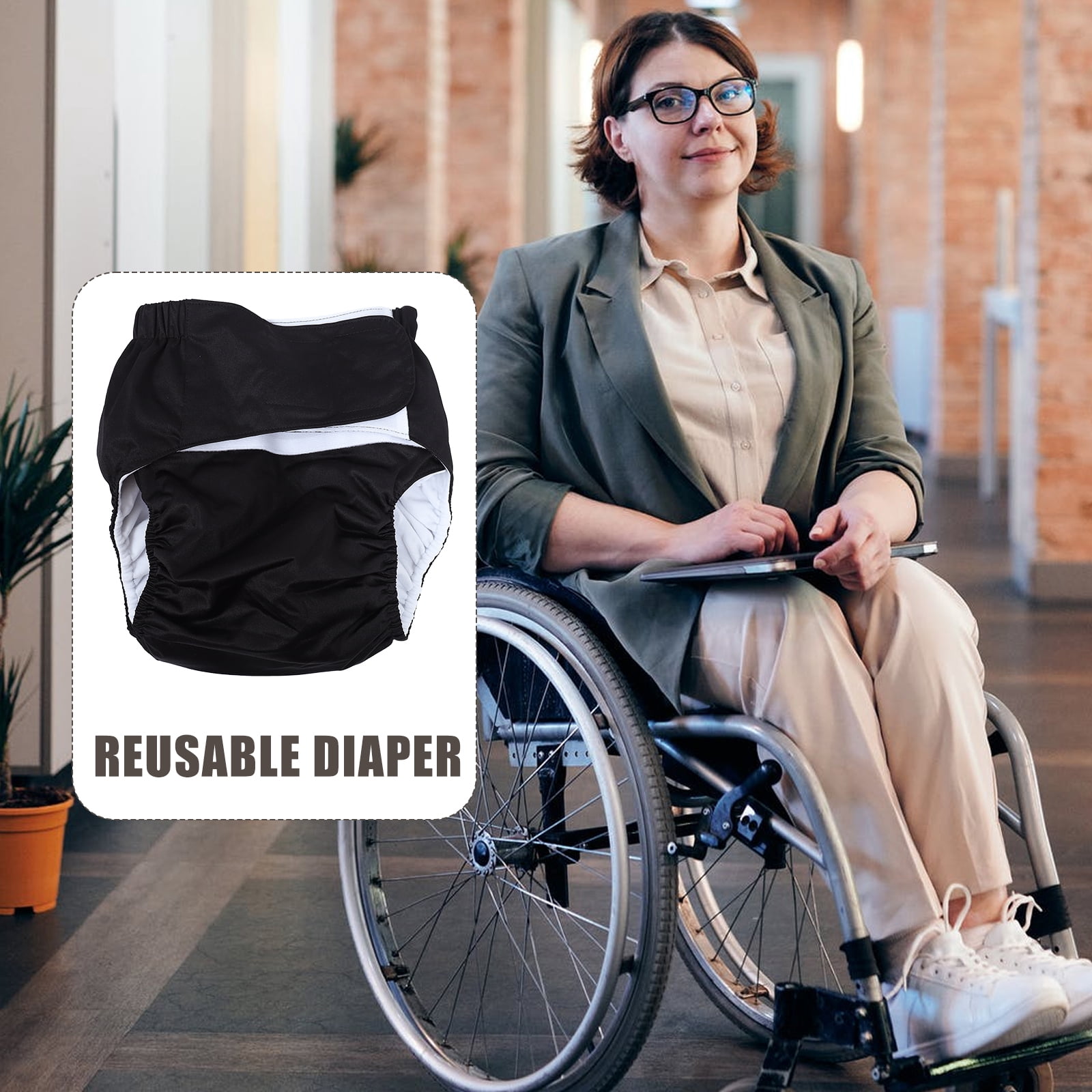 ETHZZLE Adult Postoperative Cloth Diaper Black Washable Leakproof Diaper with Sticky Strap