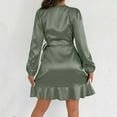 thumbnail image 5 of Ruimatai Women's V-Neck Tie-Waist Ruffled Hem Long Sleeve Dress, Summer Casual Wrap Dress with Puffed Sleeves, Solid Color Elegant Flowy Midi Dress for Outdoor Daily Wear, 5 of 7