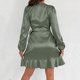 thumbnail image 5 of mfyjkho Vestidos casuales para mujer, Vestido de verano para mujer, de color liso, con lazo, pliegues irregulares, manga larga y escote en V Vestidos de fiesta para mujer l, 5 of 7