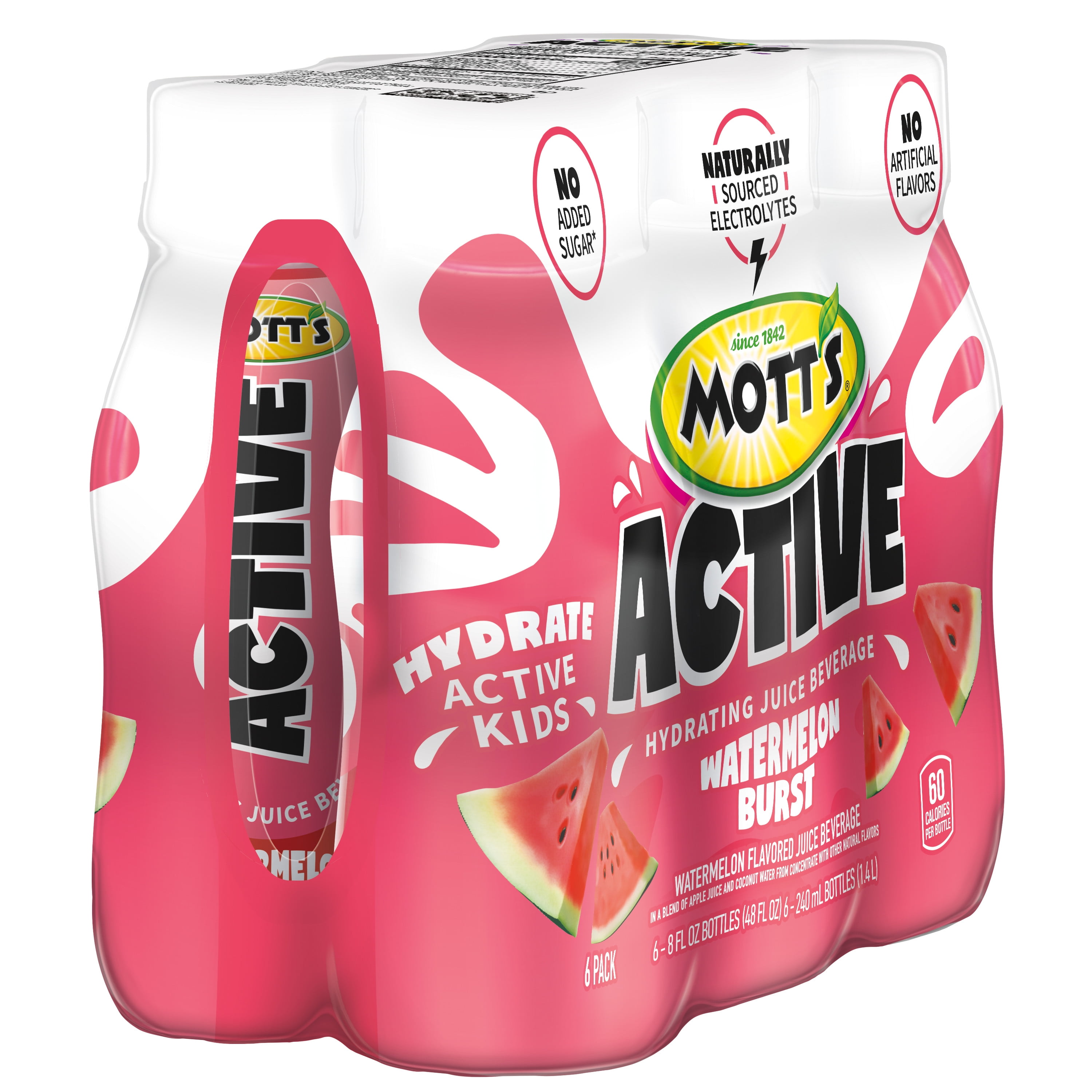 (4 pack) Mott's Active Watermelon Burst Hydrating Juice Beverage, 8 fl oz, 6 Count Bottles
