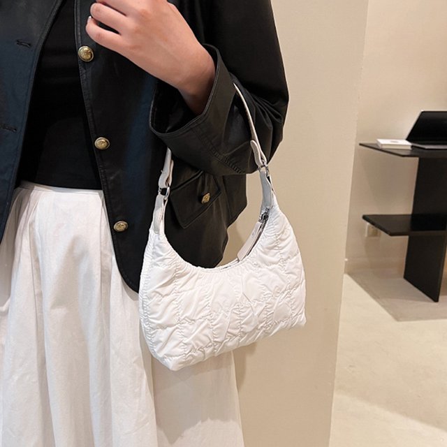 Bolso bandolera para mujer Hilo de bordar duradero Viaje de compras de nylon (Blanco)