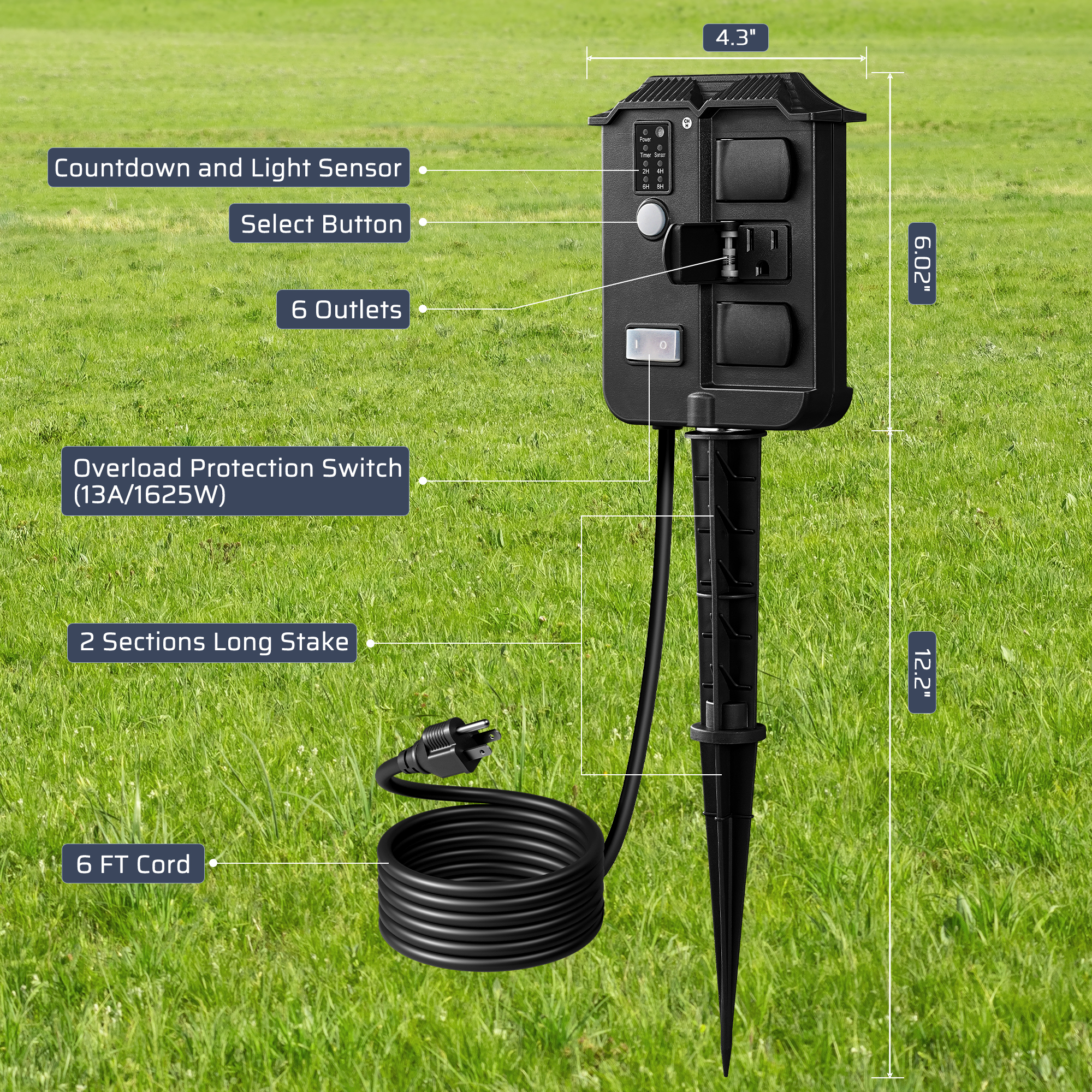 Dewenwils Outdoor Power Stake Light Timer, 6 Outlets photo 7