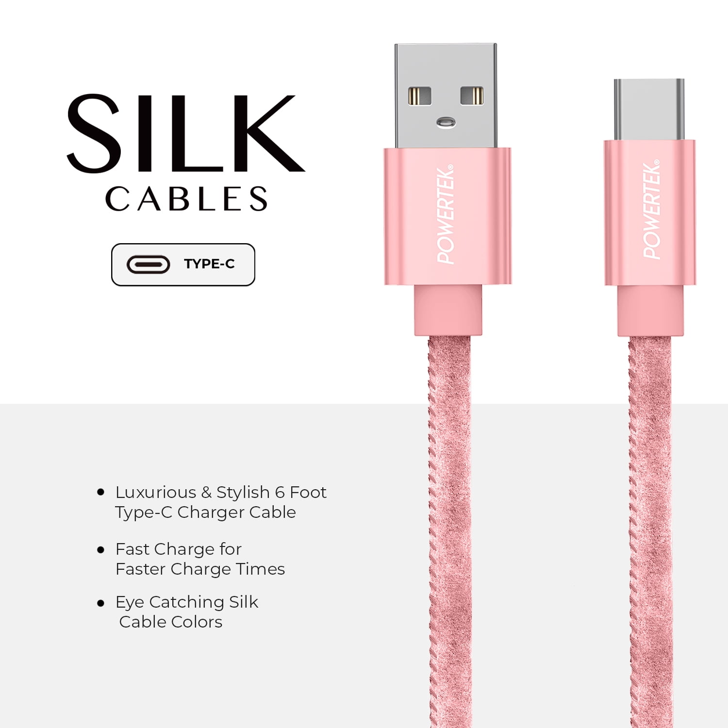 Liquipel Powertek Silk USB-A to USB-C - Pink