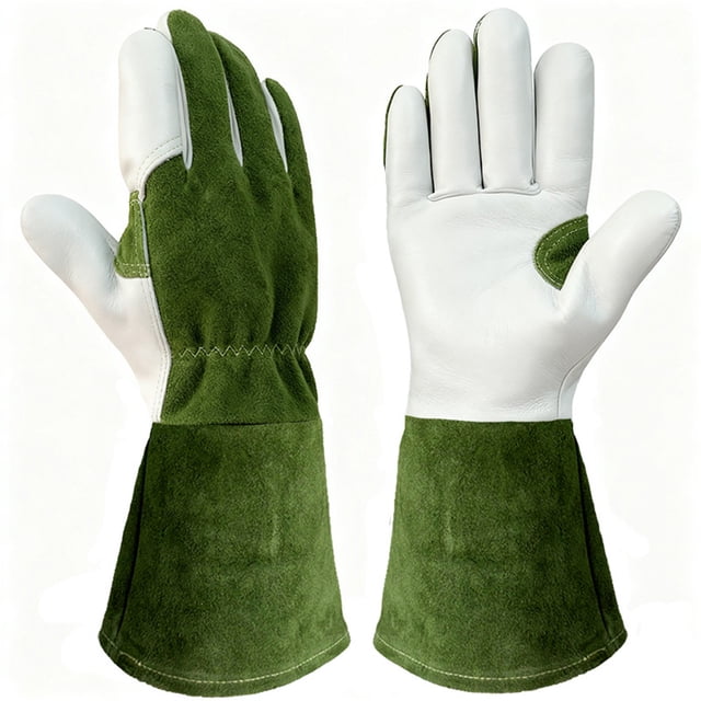 Guantes de trabajo de cuero, guantes de jardinería para hombres y mujeres, resistentes a perforaciones, guantes protectores de piel de vaca para soldadura, poda, espinas, puño extendido, protección
