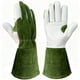 thumbnail image 2 of Guantes de jardinería de piel de vaca, resistentes a pinchazos, con protección para el antebrazo y agarre texturizado (paquete de 2) | Guantes de trabajo para soldadura, paisajismo y mantenimiento, 2 of 9