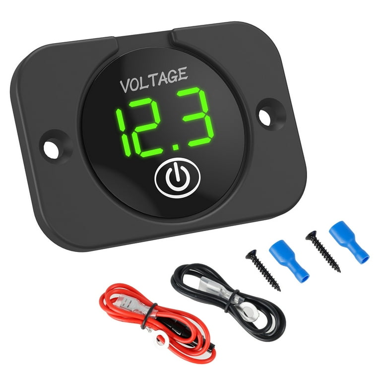 12V LED Car Voltmeter Digital Display Voltage Meter Waterproof Car Voltage Gauge  Meter Battery Tester with Light Touch Switch for Boat Marine Vehicle  Motorcycle Truck 