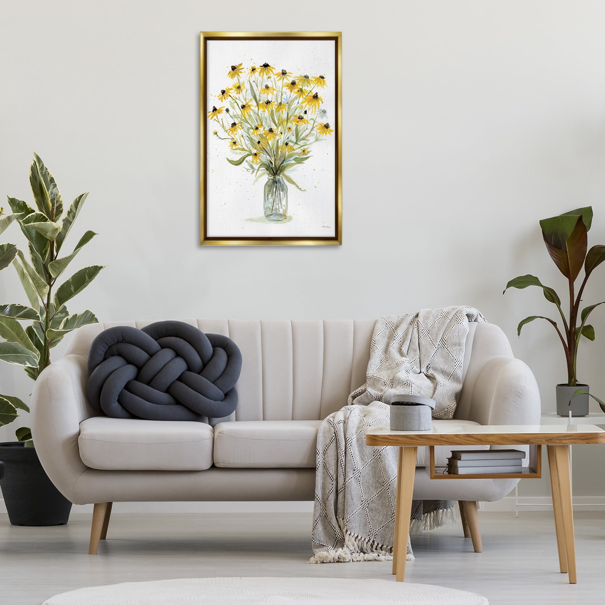 Stupell Industries Black-Eyed Susans Botanical & Floral Painting Gold Floater Framed Art Print Wall Art, 21 x 31