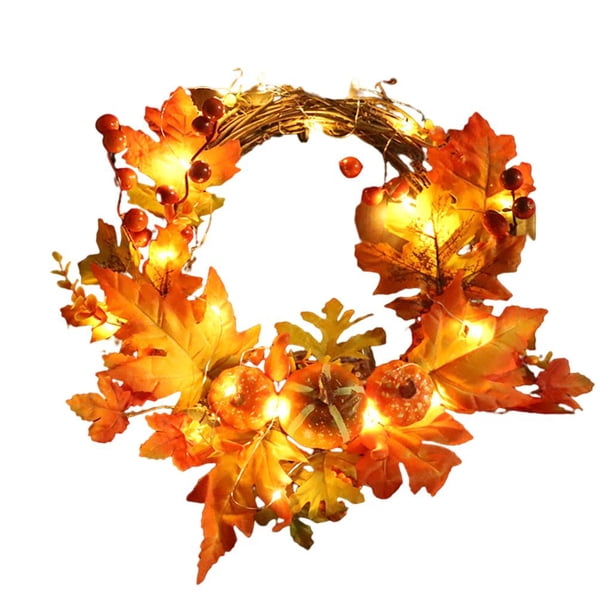 11.8 pulgadas Artificial Fall Pumpkin Cone and Maple Leaf Wreath para Con luces Zulema guirnaldas de otoño