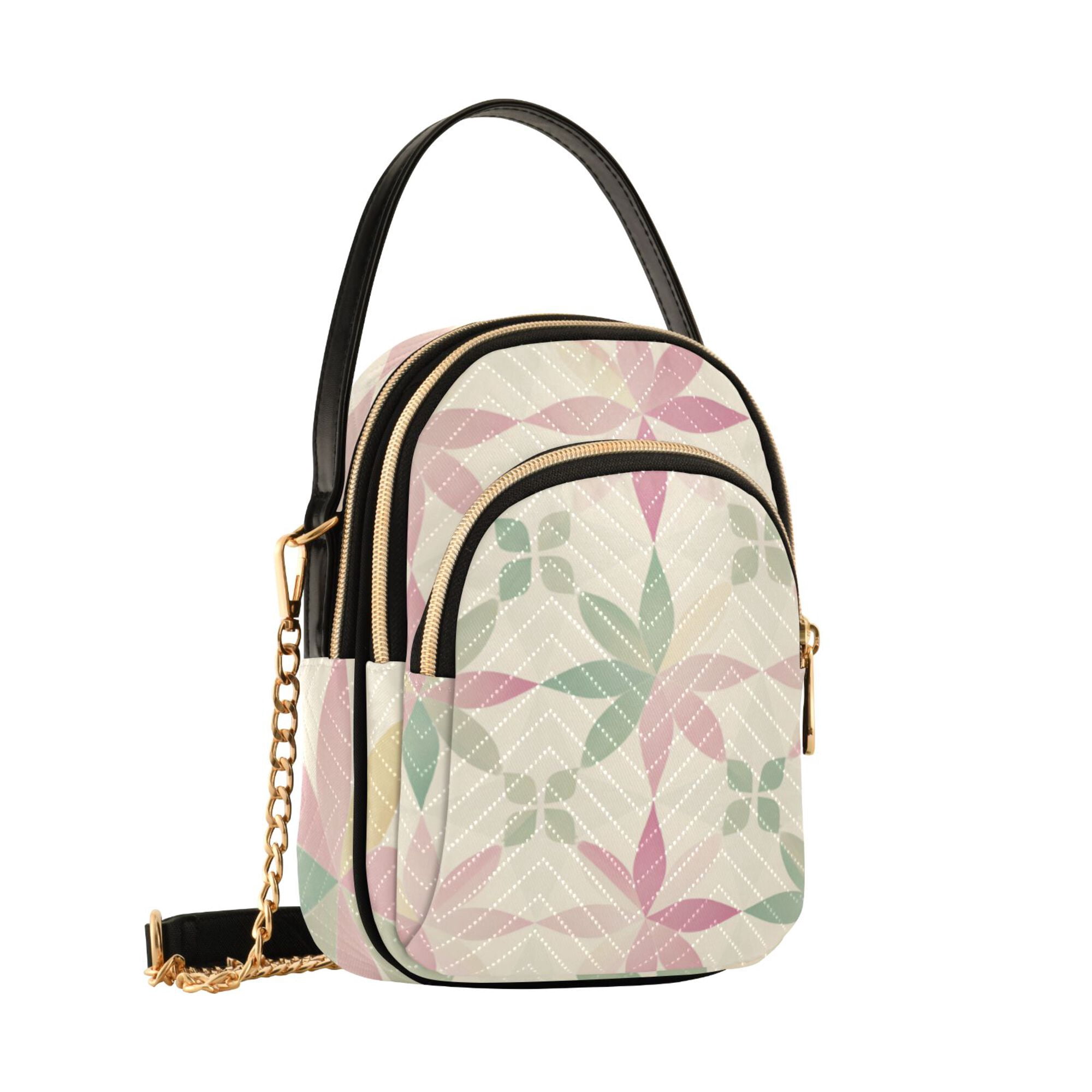 FORMRS Crossbody Bag for Women Quilted Travel Shoulder Cell Phone Purse with Chain Strap Handbag, Light Pink Geometric