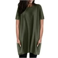 thumbnail image 2 of Sakmal Summer Tops for Women Green Short Sleeve Crew Neck Solid Tunic Womens T Shirts, 2 of 5