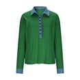 thumbnail image 4 of Women's Casual Long Sleeve Lapel Button Denim Accent Pullover Sweatshirt Top, 4 of 6