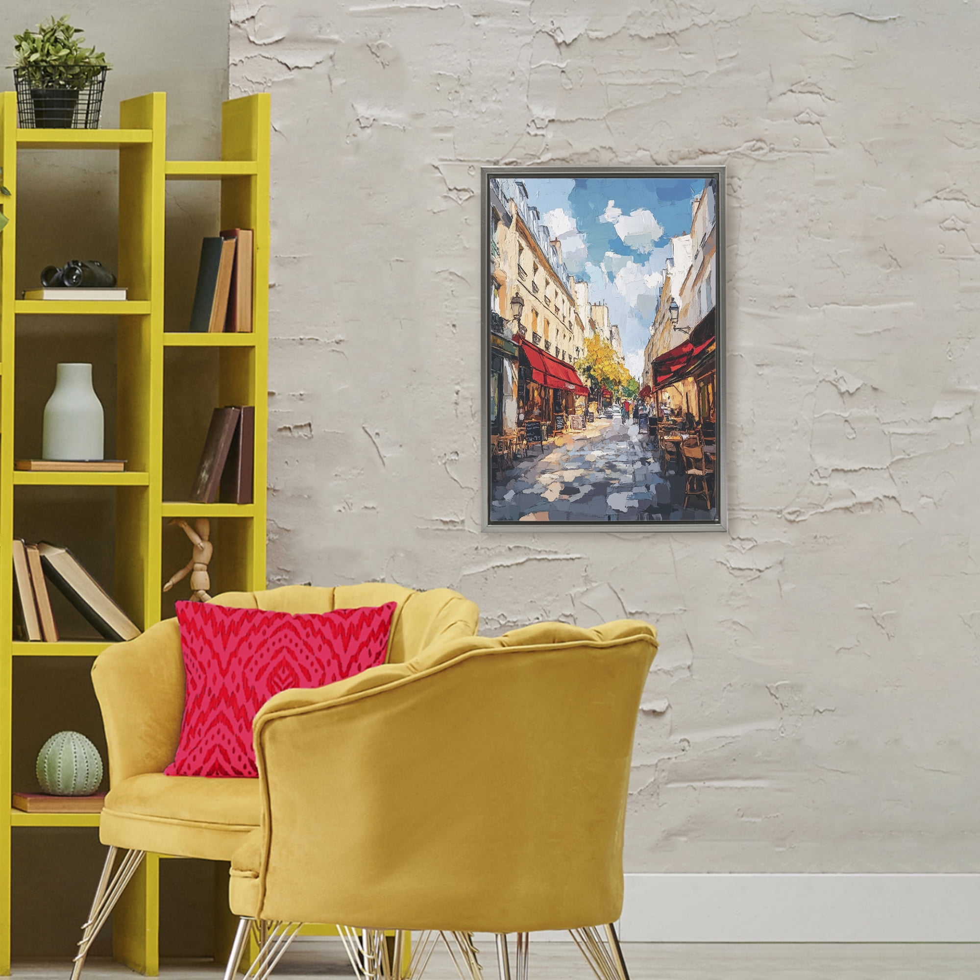 Stupell Industries Charming Paris Street Scene Gray Framed Floater Canvas Wall Art, design by Petal Prints Design