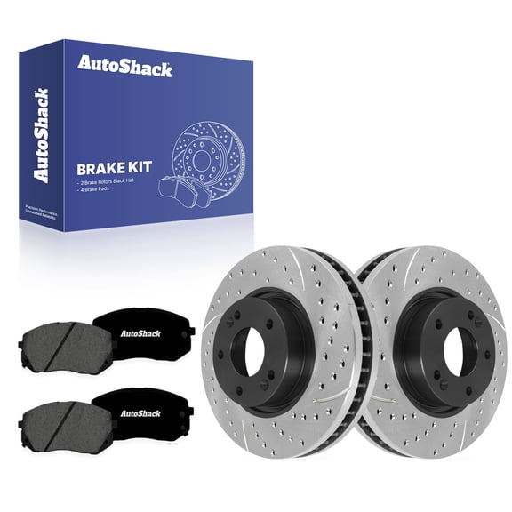 AutoShack Front Vented Drilled & Slotted E-Coated Brake Rotors   Premium Ceramic Pads 6-PC Brake Kit Replacement for 2010-2017 Hyundai Tucson 2011-2016 Kia Sportage ShadowGuard 11.81" (300 mm)