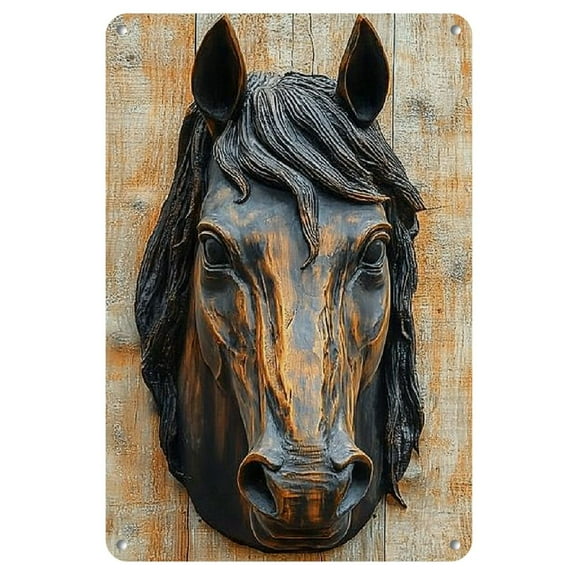 Room Decor 1pc Rustic Horse Head Metal Iron Sign, 8x12 inches, Black Hair Design, Easy-to-Install Wall Art for Home Bar, Pub, Cafe, Living Room Decor, Unique Gift Idea, Western Home Decor
