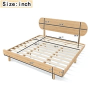 King Size Bamboo Platform Bed with Round Shape Headboard and Little Footboard, Solid Bamboo-made Bed Frame with Support Slats, Full/Queen/King Bed Frame for Bedroom, Guest Rooms, Dorms, Natural