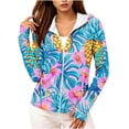 thumbnail image 2 of Uaswgudfs Women's Summer Hooded Zip-Up Sun Protection Jacket with Thumbholes, Tropical Pineapple Floral Print Casual Beach Cover Up, 2 of 5