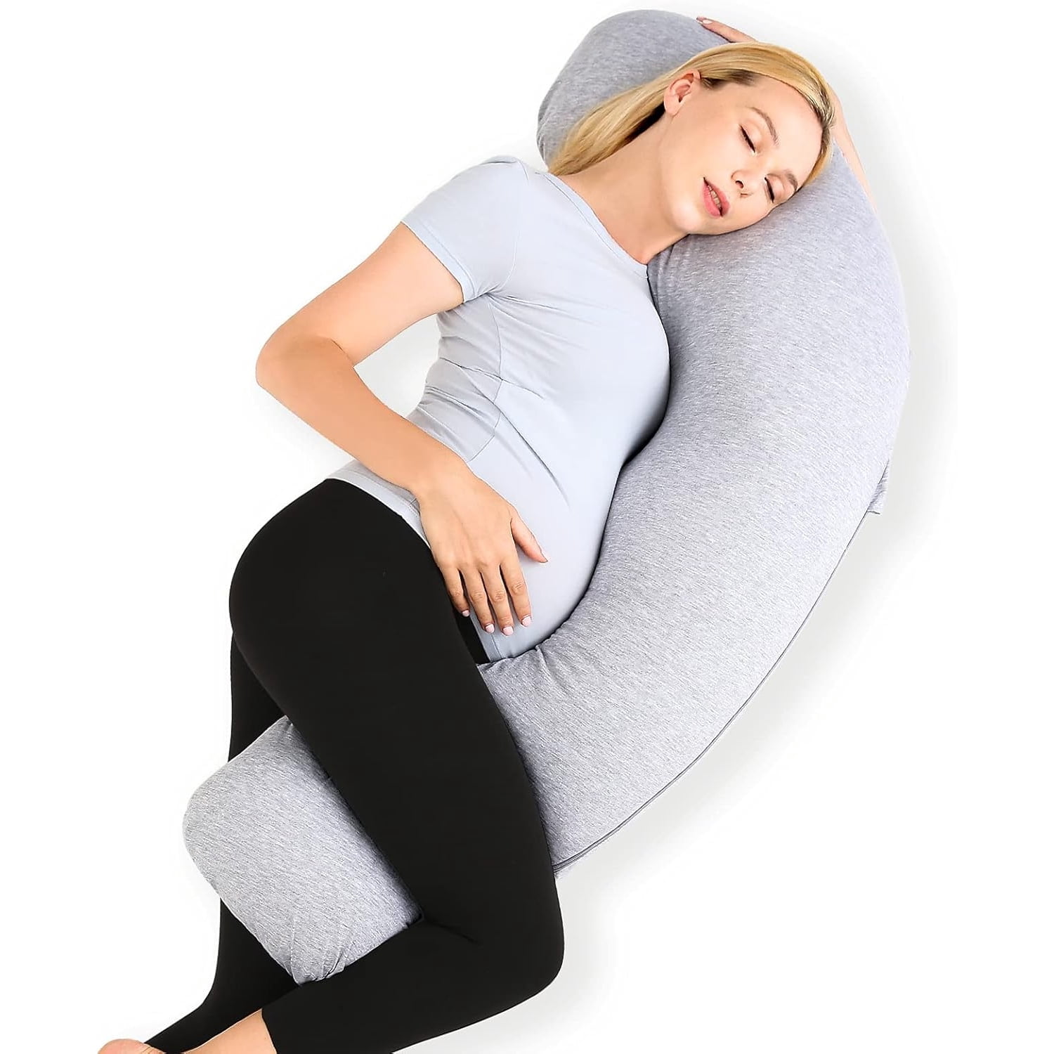J-Shaped Pregnancy Pillow for Sleeping with Cooling Cover – Maternity Body Pillow for Pregnant Women, Side Sleeper Support for Belly, Hip & Leg, Deep Grey