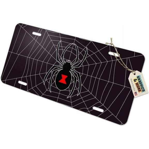 Graphics and More Black Spider on Web Novelty Metal Vanity Tag License Plate