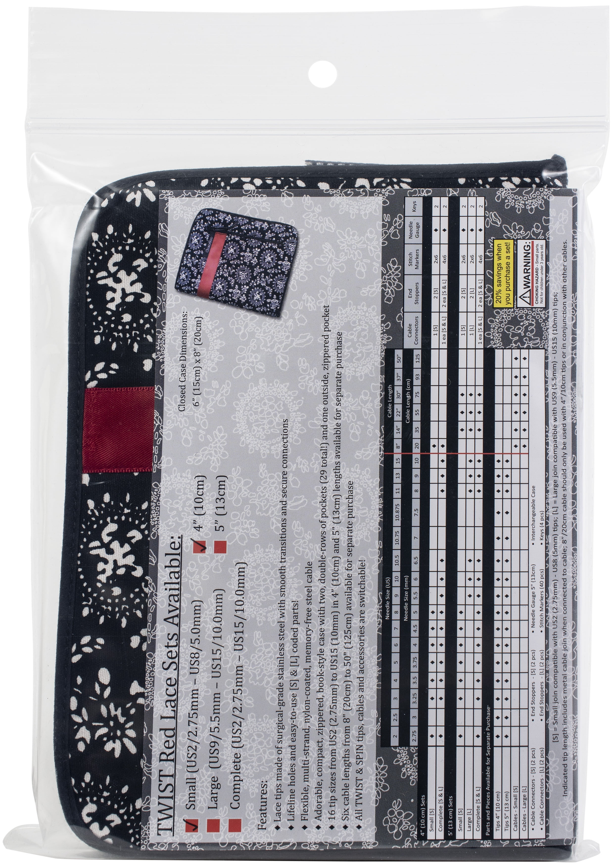ChiaoGoo TWIST Red Lace Intchg Knitting Needle 4" Tip Set-Small