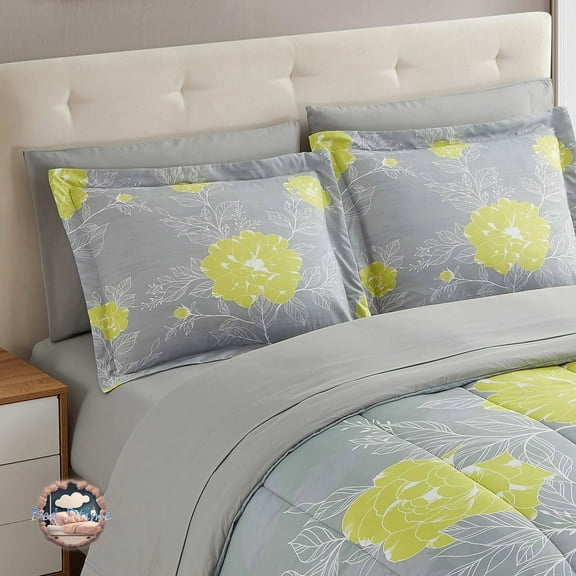 Bed-Dtime - 5-Piece Comforter Set in Solid Color - All Season Soft Down Alternative Blanket with Luxurious Microfiber Bed Sheets, Twin Size, in Elegant Florence Design.