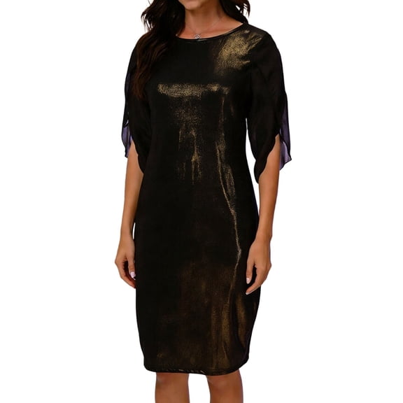 CHUMUD Elegant Formal Midi Dress for Women 3/4 Sleeve Crew Neck Wedding Guest Formal Cocktail Mother of Bride Outfit